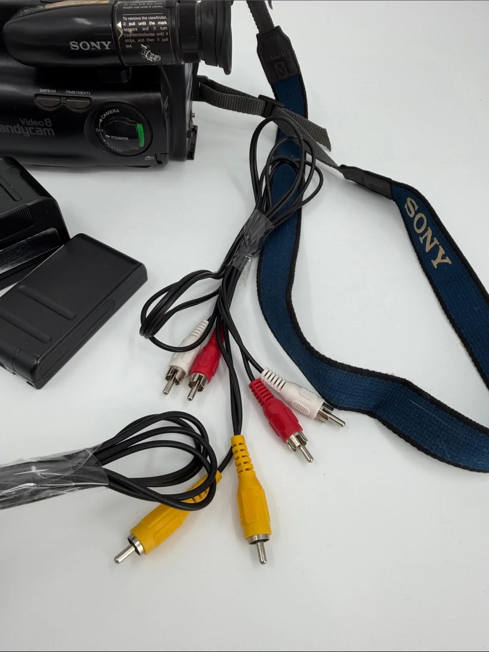 2 Sony Black Video Camcorder Kit with Blue Strap and AV Cables Not Tested
